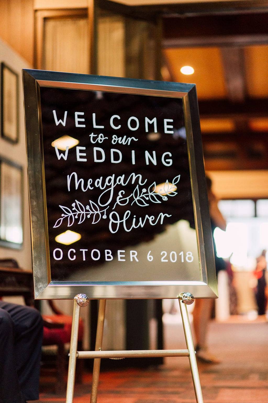 Mirror Welcome Sign Wedding Calligraphy Megan Nicole Lettering GTA Calligrapher Greater Toronto Area